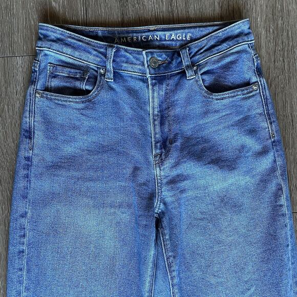 American Eagle Stretch Mom Jeans Classic Blue High Rise Tapered Ankle Length 0 - Picture 10 of 16